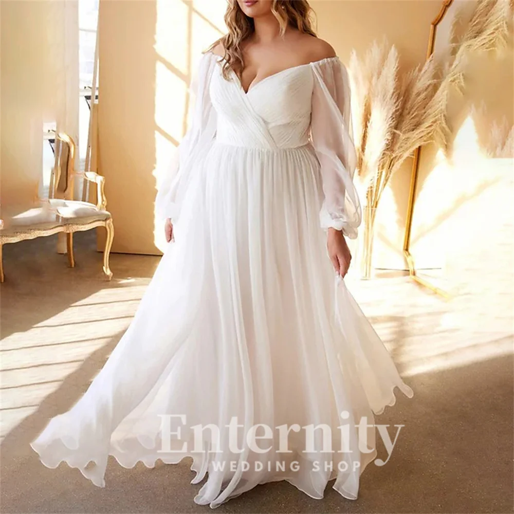 

Beach A-line Bride Dresses Off Shoulder Wedding Dress Pleats Floor Length Chiffon Wedding Dresses for Woman Vestidos Dresses