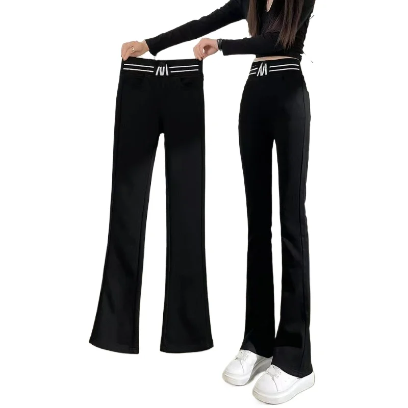 

Micro Speaker Pants Children Spring Autumn Elastic Wide-leg Pants Burst High-waisted Slimming Straight Leg Casual Women's Pants