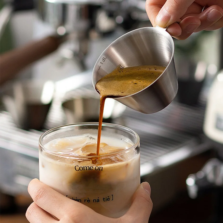 100ML Espresso Measuring Cup Stainless Steel Coffee Measuring Jug with Handle & Spout Espresso Shot Pot Coffee Accessories