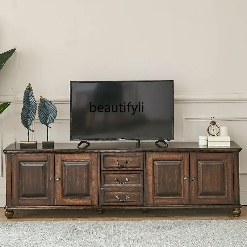

American Country Solid Wood TV Cabinet Unit Tea Table Modern Small Household Living Room Simple and Comfortable