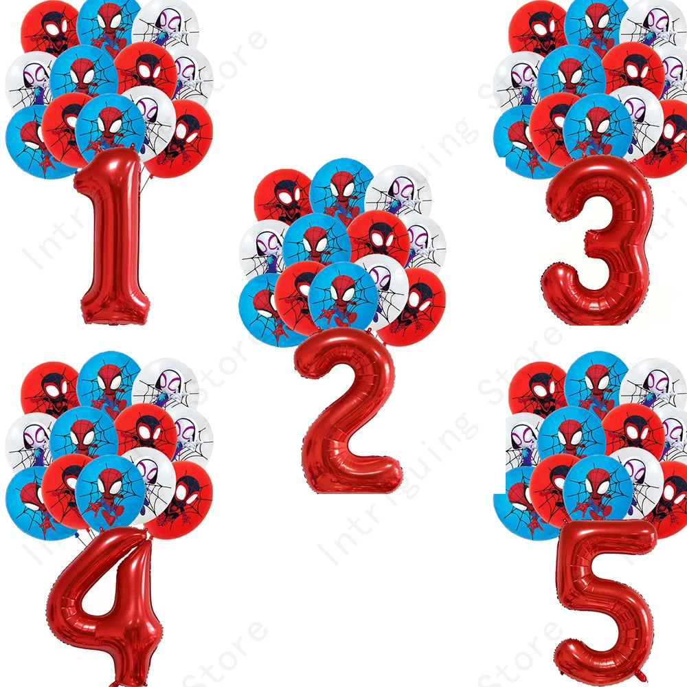 Cartoon Spidey And Amazing Friends The Series Latex Balloon Number 1 2 3Aluminum Globes Party Decor Baby Shower Supplies