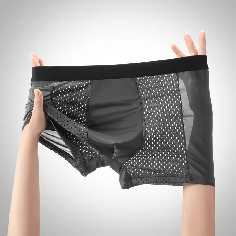 

4 pcs Ice Silk Men's Underwear Boxer Shorts Mesh Male Underpants Cool Breathable Sexy Slim Panties Lingerie Wholesale