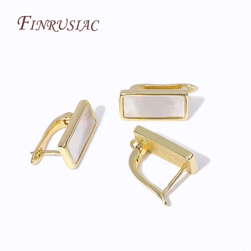 Natural Shell Rectangle Earring Fasteners Ear Wire Clasps 18K Gold Plated Basic Earring Hooks For DIY Women Ear Jewelry Making
