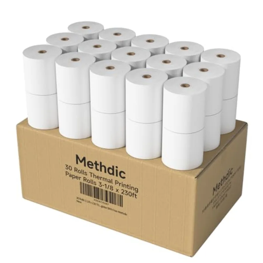 Papel térmico para recibos de 3 1/8 x 2 pulgadas, 55 GSM, calidad premium, papel grueso para caja registradora POS, libre de BPA