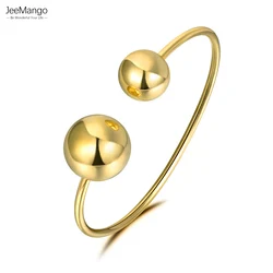 JeeMango Trendy Double Big Ball Titanium Stainless Steel Cuff Bracelet Jewelry For Women Girls Браслет Для Женщин JB19009