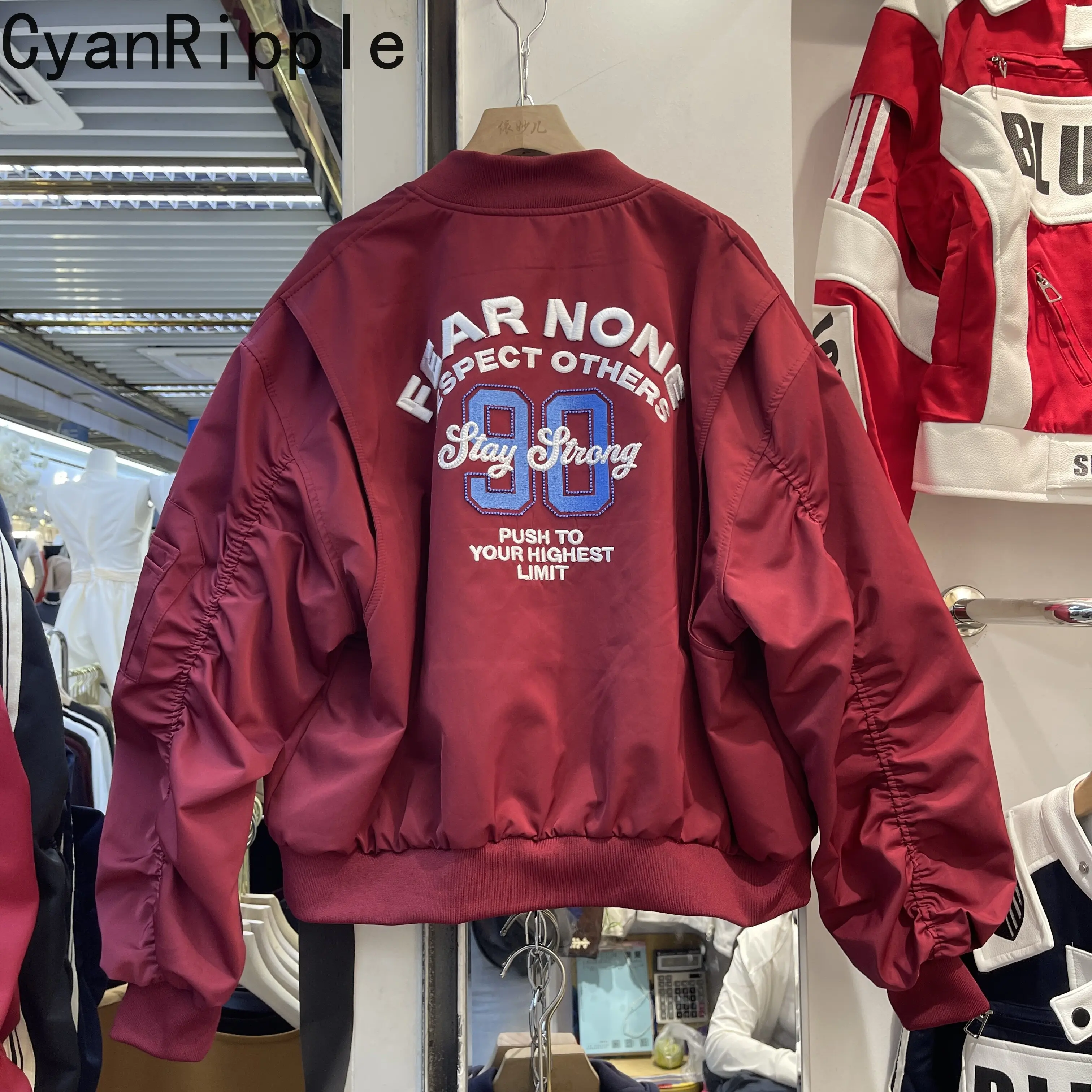 American Street Spring Autumn Students Baseball Jacket Stand Collar Zip Cardigans Top Trendy Letters Embroidery Bomber Coats
