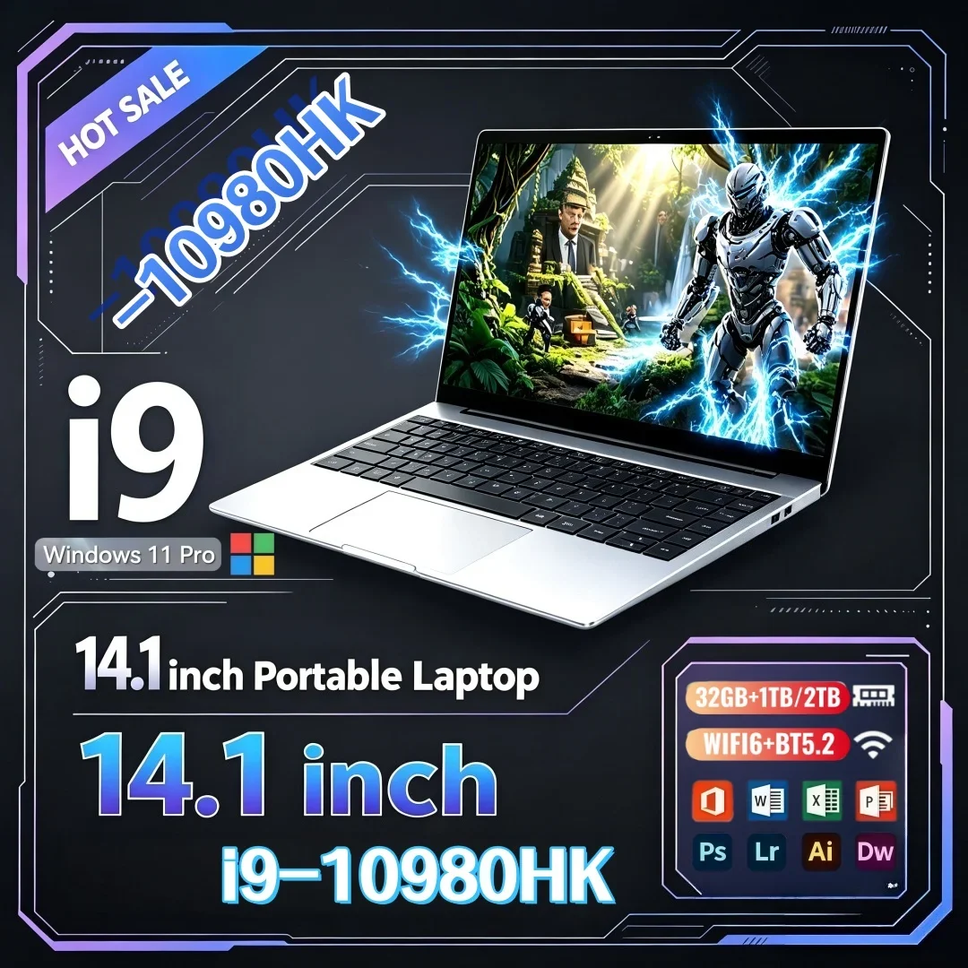 Laptop 1/2TB BIG SSD Portable Intel I9-10980HK 14.1 Inch Durable Office Study Laptop 16GB/32GB RAM Windows11