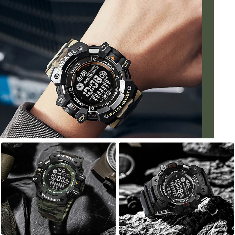 SMAEL Luxury Stopwatch Electronic Watch Men\'s Fashion Outdoor Countdown Army Military Men Student Alarm Digital Wristwatches