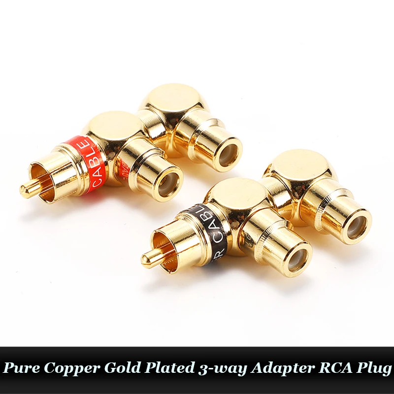 Pure Copper Gold Plated Audio 3-Way Adapter RCA Plug One to Two Adapter One Male Two Female Connector RCA Plug