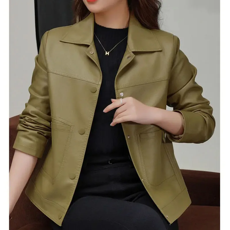 Ladies Fashion Leisure Jacket  2024 Female Top Grade Leather Jacket Coat Spring Autumn Women Loose Fitting Versatile Outerwear