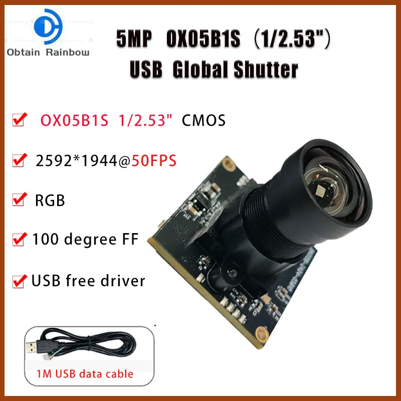 5MP 50fps Global Shutter USB Camera  Module OX05B1S UVC Free Driver Closeup PC Webcam for Fast Moving