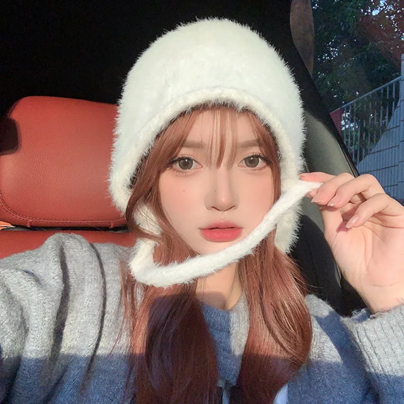 

Шапки Skullies из искусственного меха для женщин, зимние шапки с защитой от ушей, мягкие теплые корейские модные шапки Y2K Steet Wear, повседневная лыжная шапка