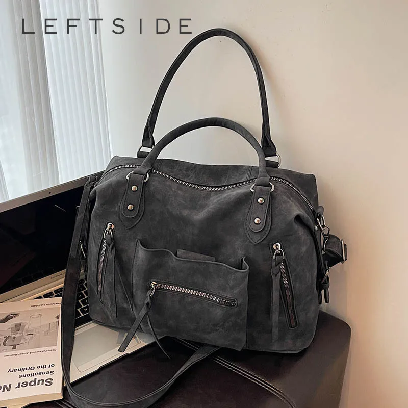

LEFTSIDE Women Big PU Leather Crossbody Bag 2025 Winter Retro Trend New Short Handle Shoulder Bag Luxury Designer Handbags