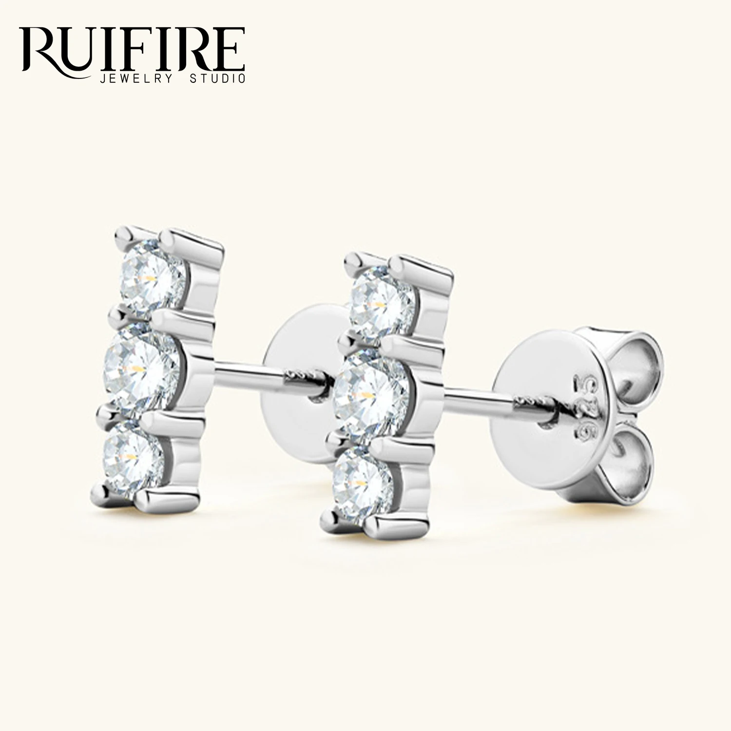 

RUIFIRE Hypoallergenicity White Gold Plated 925 Sterling Silver Moissanite Stud Earring For Women Claasic Earring Fine Jewelry