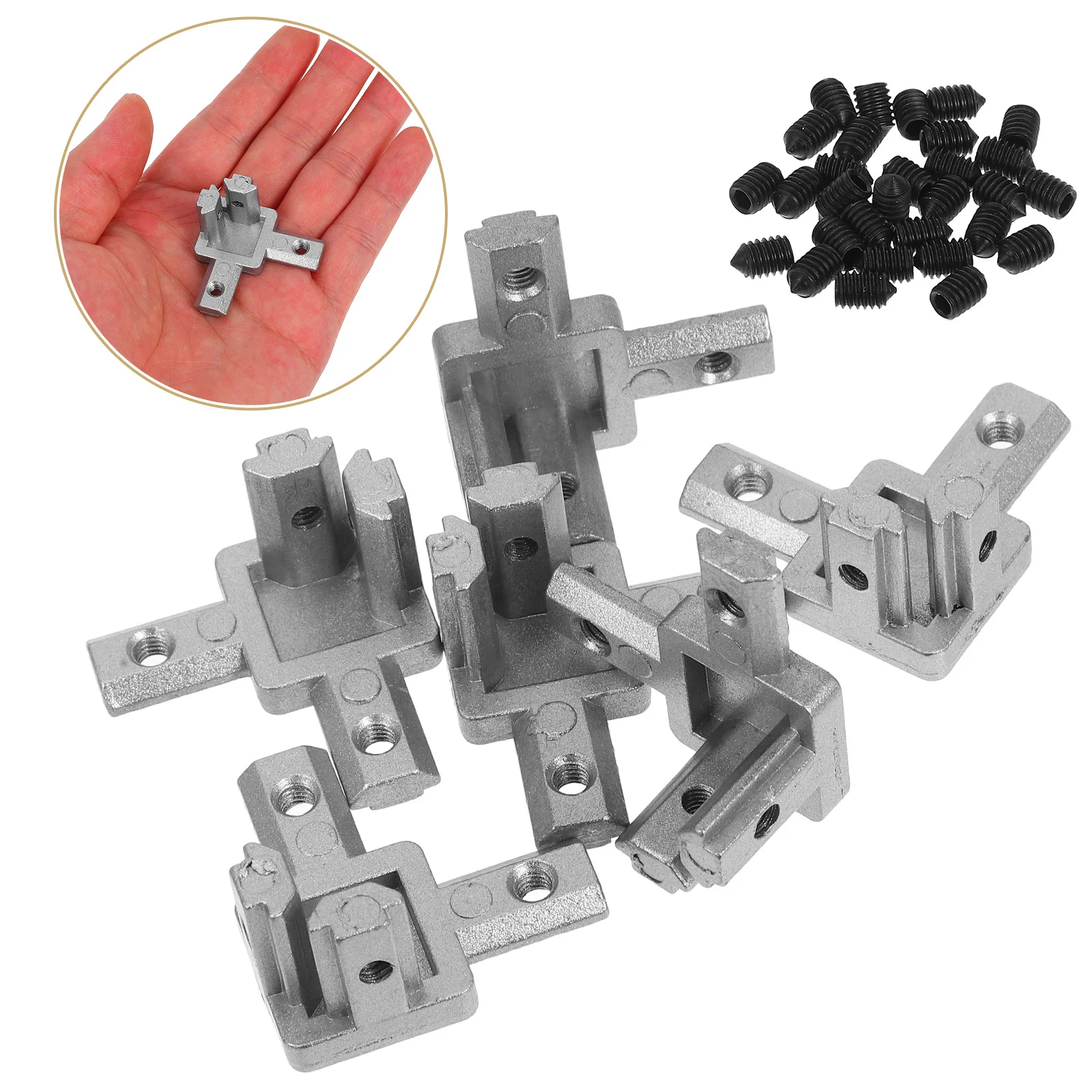 

6Pcs Aluminum Extrusion Corner Bracket 3D Right Angle Connector Durable Aluminum Alloy Rail Accessories for Shelving Display