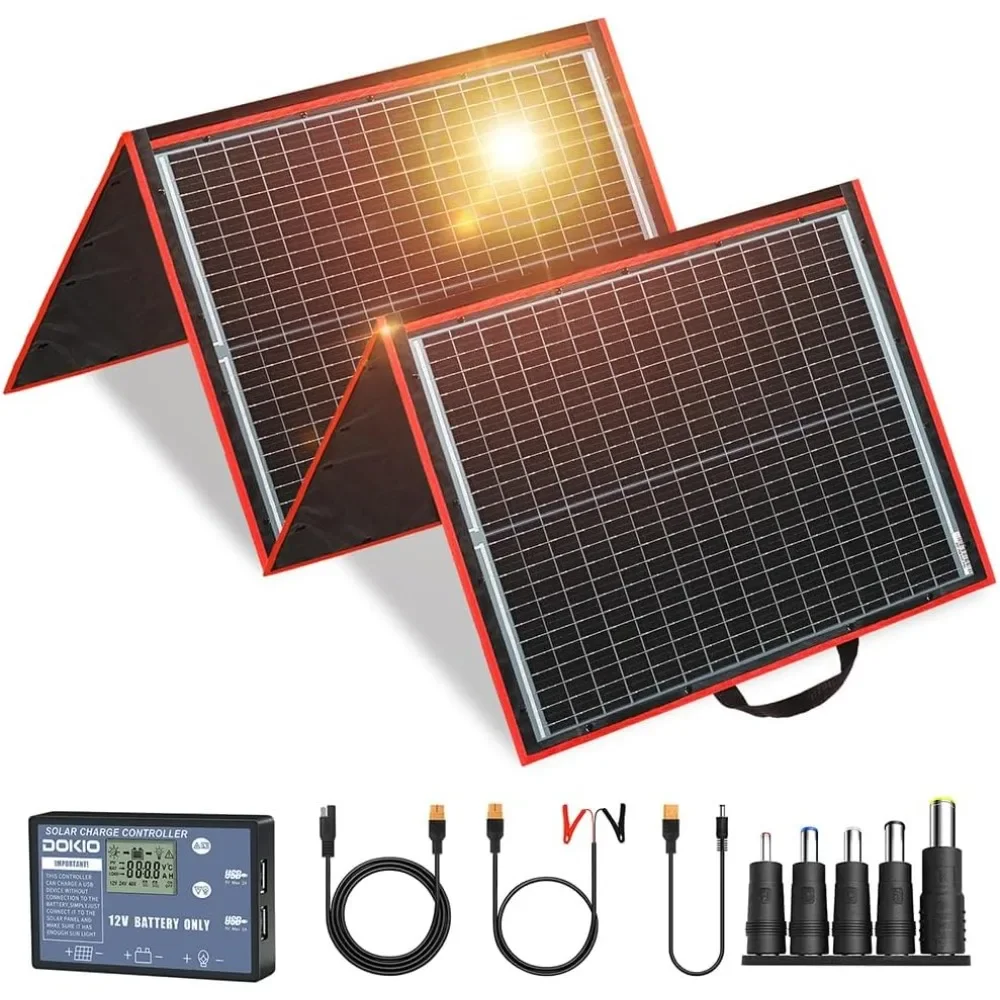 160W 18V Portable Solar Panel Kit (ONLY 9lb) Folding Solar Charger with 2 USB Outputs for 12v Batteries