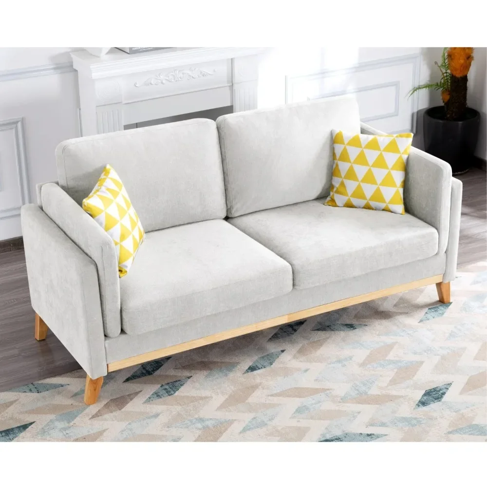 Sofá de tecido de 72,4 polegadas, 2 lugares, sofá com 2 travesseiros, sofá moderno de meados do século para sala de estar, quarto, apartamento, escritório