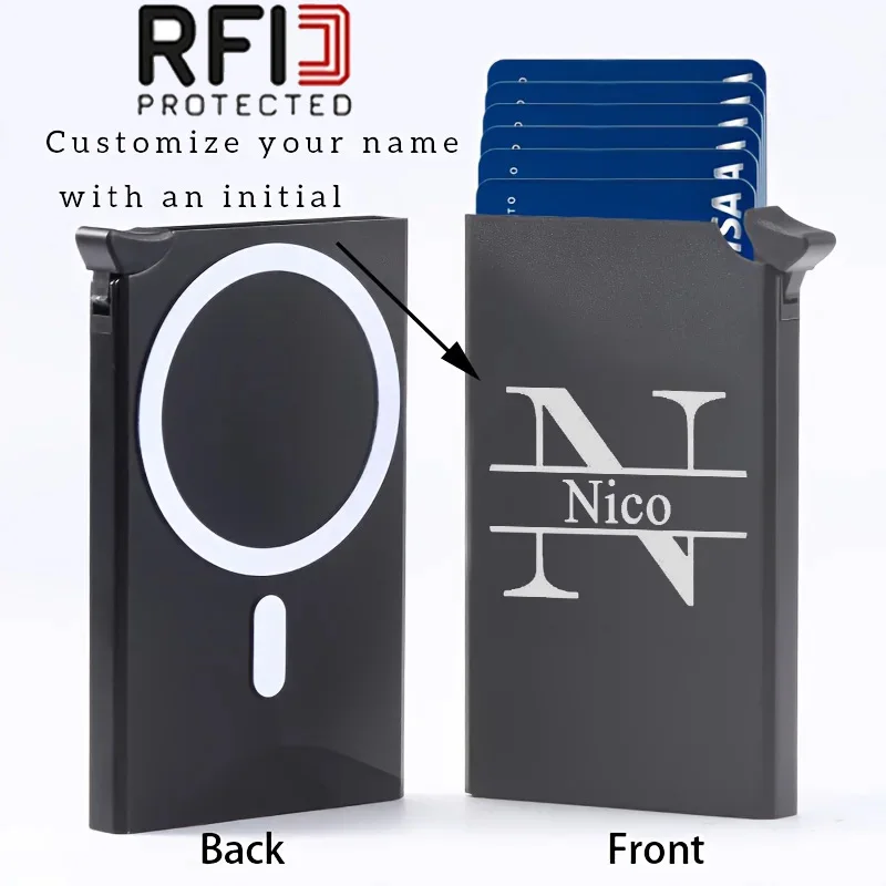 

Персонализированный RFID-блокирующий держатель для карт с именем, магнитный кошелек для карт, унисекс, подходит для чехлов для телефонов, картхолдер на заднюю панель телефона