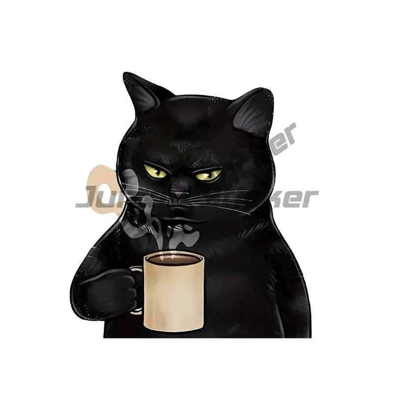 

Cartoon Cat with Coffee Waterproof Car Decorative Decal, Suitable for Cars, Laptops, Bumpers, Helmets, Glass Window Sticker