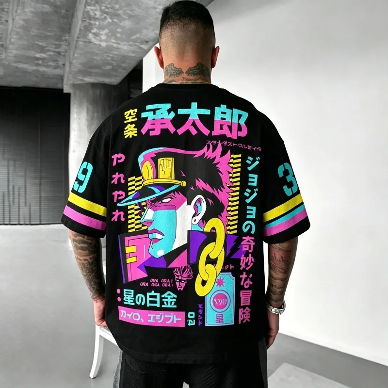 Camiseta con estampado 3D de JoJo's Bizarre Adventure Kujo Jotaro para hombres y niños, camisetas de manga corta de Anime, ropa informal Harajuku