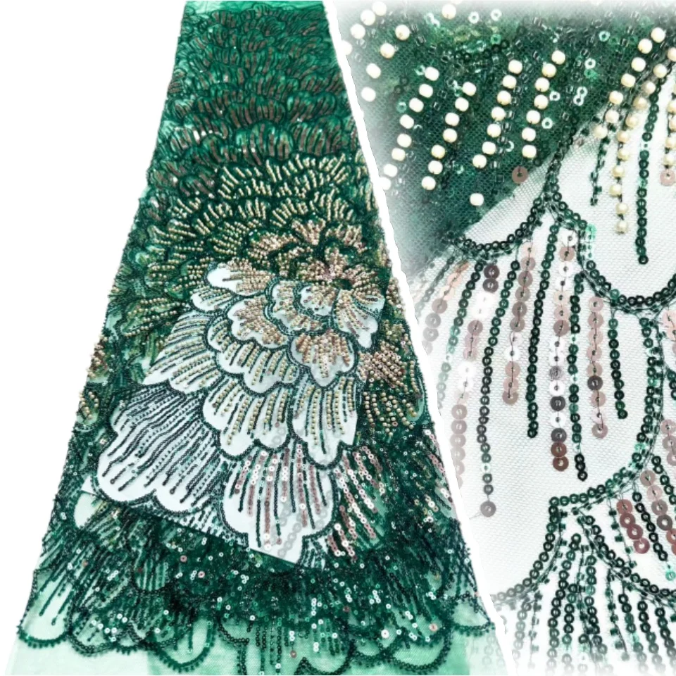 

Luxury African Floral Lace Fabric 2026 High-Quality French Nigerian Glue Sequin Lace Fabric Bridal Wedding Party Dresses 2409