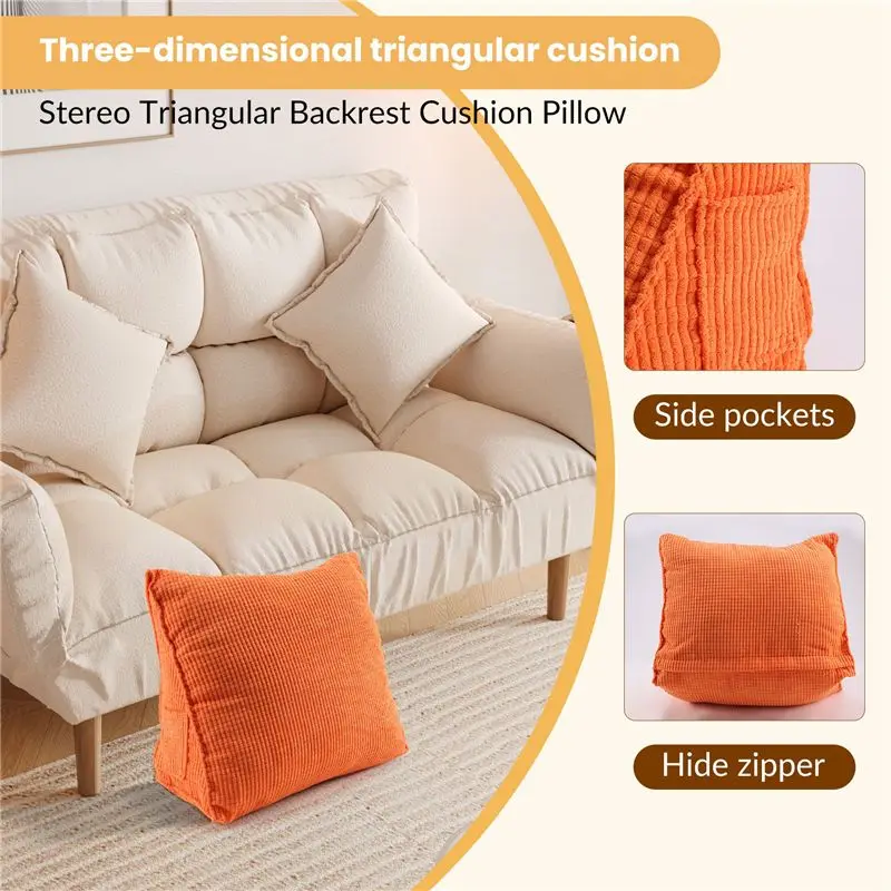 AS60-Solid Color Reading Backrest Cushion Wedge Pillow Thick Lumbar Back Pad