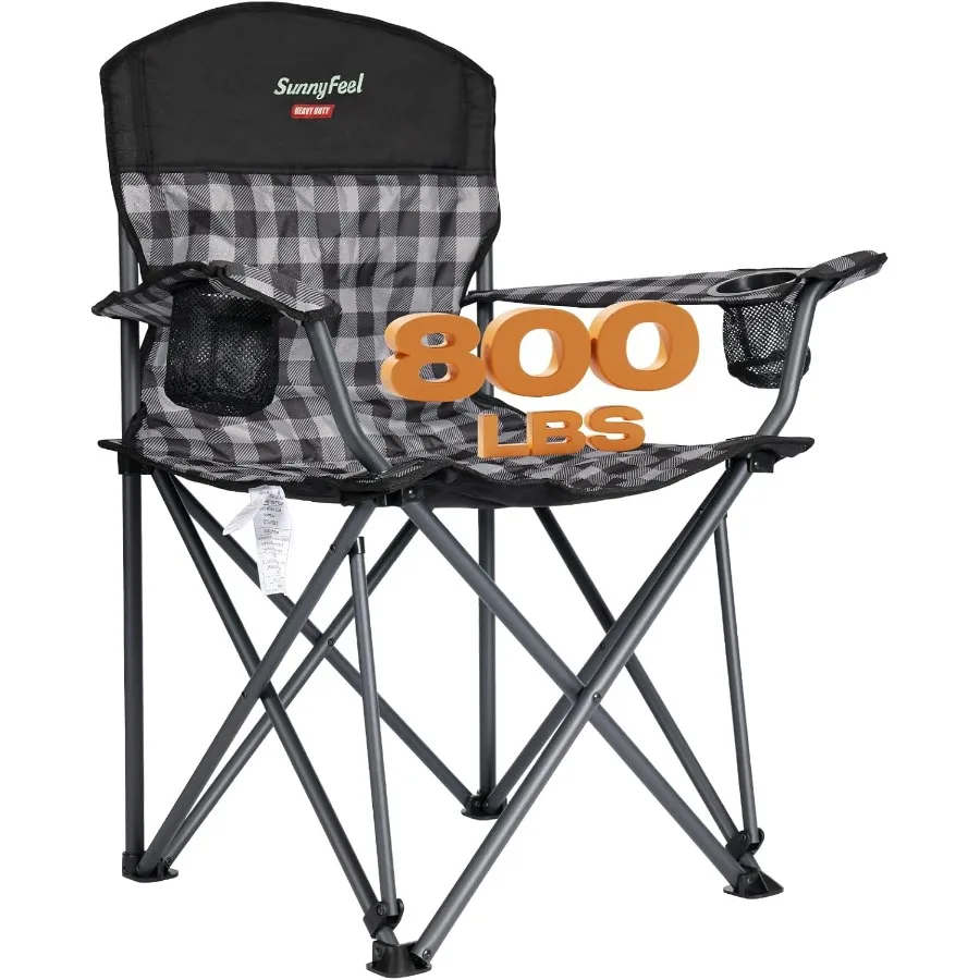 كرسي تخييم قابل للطي كبير الحجم 800 رطل شديد التحمل للأشخاص الكبار الطويلين كراسي قابلة للطي محمولة مبطنة باللون الأحمر مع كوب مسند للذراعين #1