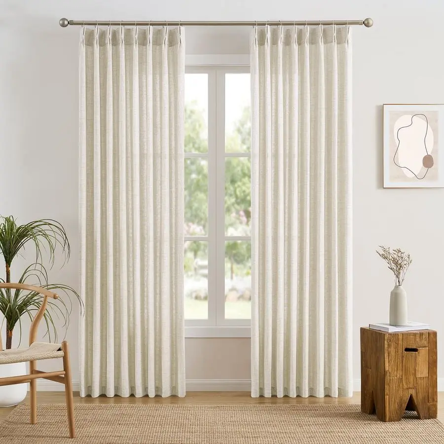 

Inch Curtains Drapes Pinch Pleated Memory Trained Back Tab Light Filtering Semi Sheer Linen Textured Curtain for Bedroom Living