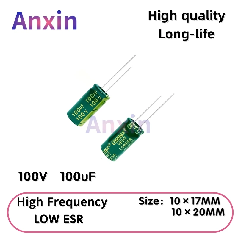 

50PCS 100V100uF Aluminum Capacitor, High Frequency Low ESR 105°C Radial for Power Supply Long-life 10×17MM 10×20MM