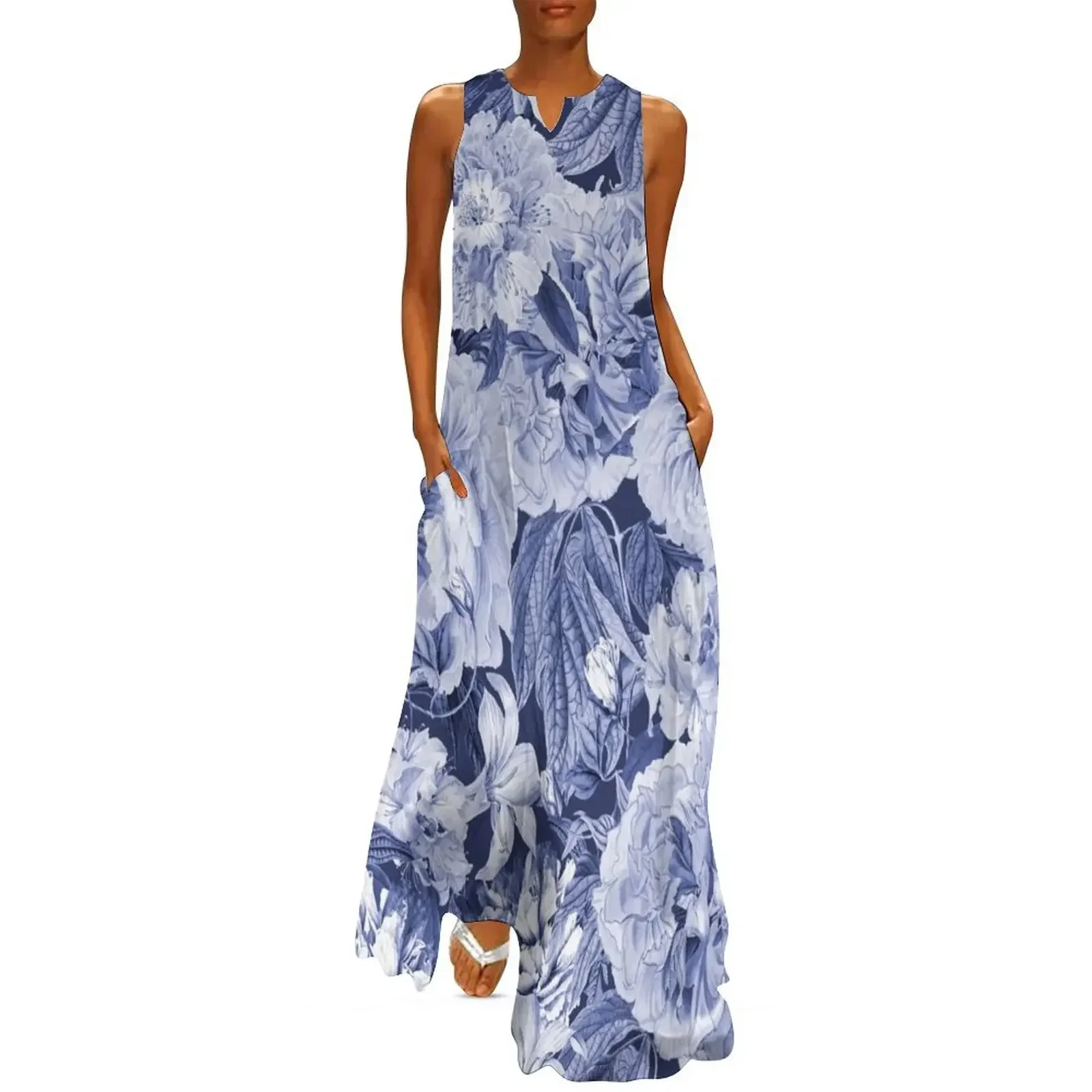 

Blue Nostalgic Flower Pattern Long Dress dresses for woman fairy dress Beachwear Dress