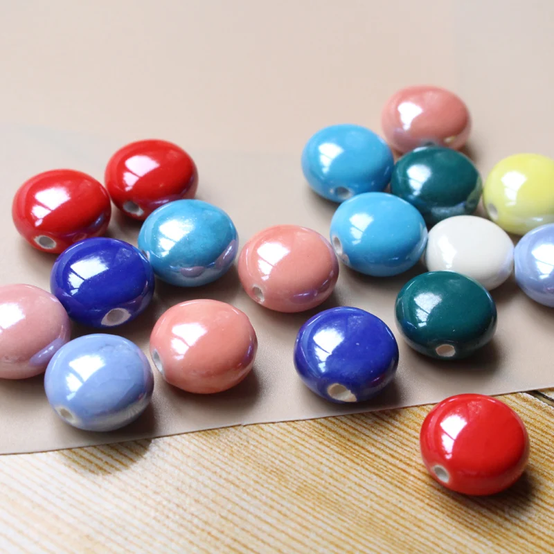 20Pieces 16mm*15mm*10mm Round Flat Shape Ceramic Beads  Multi-color for Bracelet Necklace Earrin  jewelry making DIY Accessoires