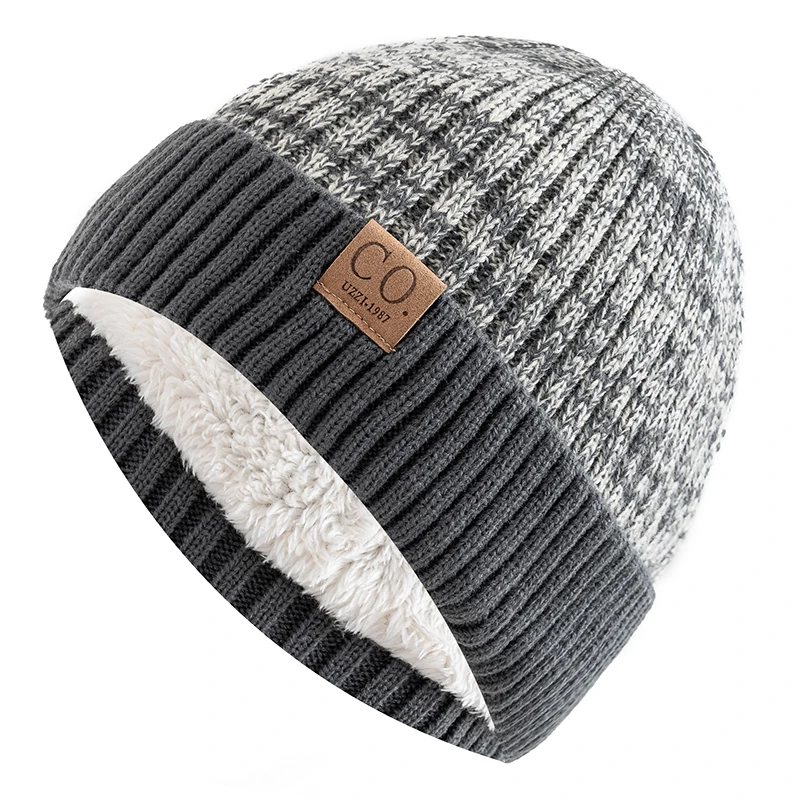 

New Men's and women's warm two-tone winter hats add fur lining to men's and women's stylish warm-brimmed casual winter knit hats