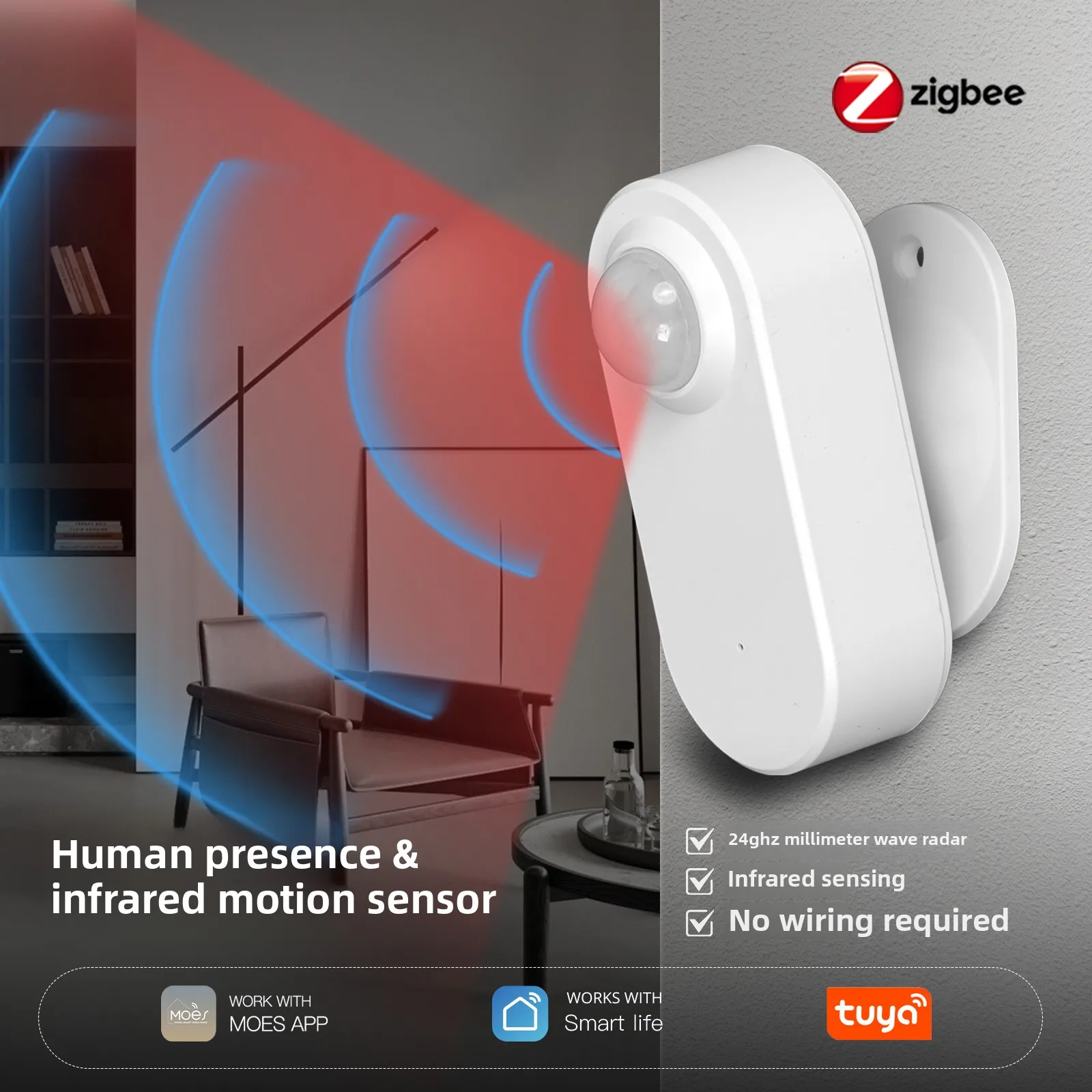

ZigBee граффити умный дом инфракрасный 24 ГГц датчик присутствия человека приложение удаленный мониторинг обнаружения движения