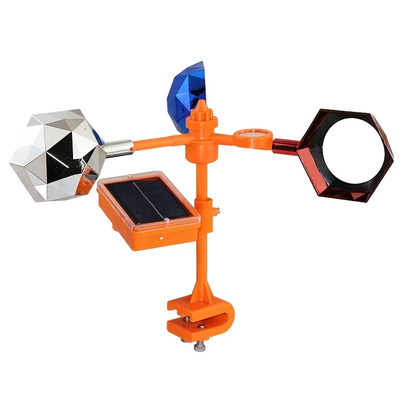 جهاز طارد الطيور العاكس الذي يعمل بالطاقة الشمسية مع صندوق صوت - برتقالي، مثالي للحدائق والمزارع والبساتين