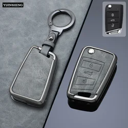 Zinc Alloy + Leather Car Key Case Cover for VW Volkswagen Golf 7 MK7 Tiguan MK2 For SEAT Ateca Leon FR 2 Ibiza For Skoda Octavia