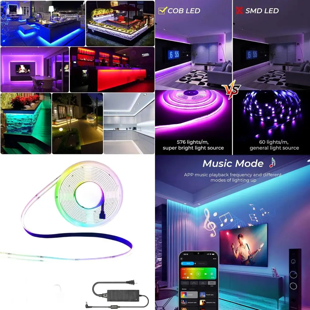 

Светодиодная лента RGB COB 24В, 10 мм шириной, 5760 светодиодов, с синхронизацией музыки, гибкая, для подсветки телевизора, освещения дома и баров