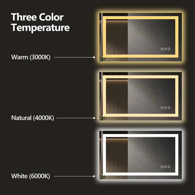 مرآة حمام ذكية LED بدون إطار مقاس 84 × 40 بوصة، تحكم باللمس، مضادة للضباب، سطوع قابل للتعديل، تصميم حديث