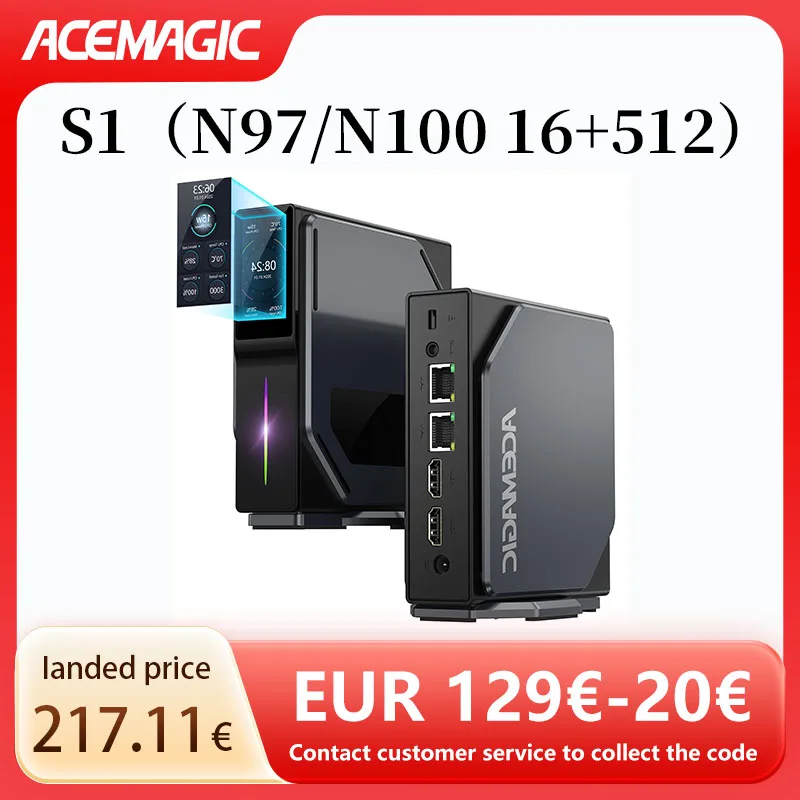 ACEMAGIC S1 ミニPC Alder Lake N97/N100 16GB DDR4 512GB M.2 2280 SATA SSD Wifi5 BT4.2 Windows 11 マイクロデスクトップコンピューター