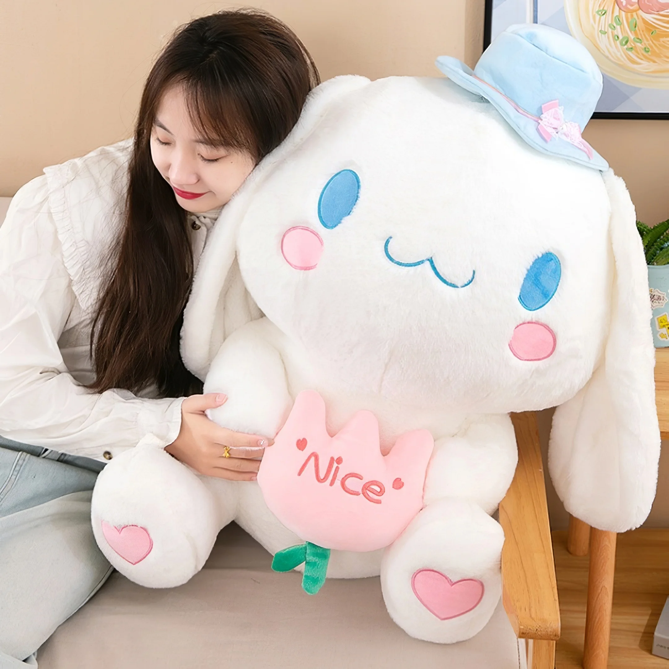 60cm Cute Sanrio Cinnamoroll Plush Toy Kawaii Big Ear Nice Dog Plushies Soft Stuffed Doll Large Size Cushion Pillow Girls Gift