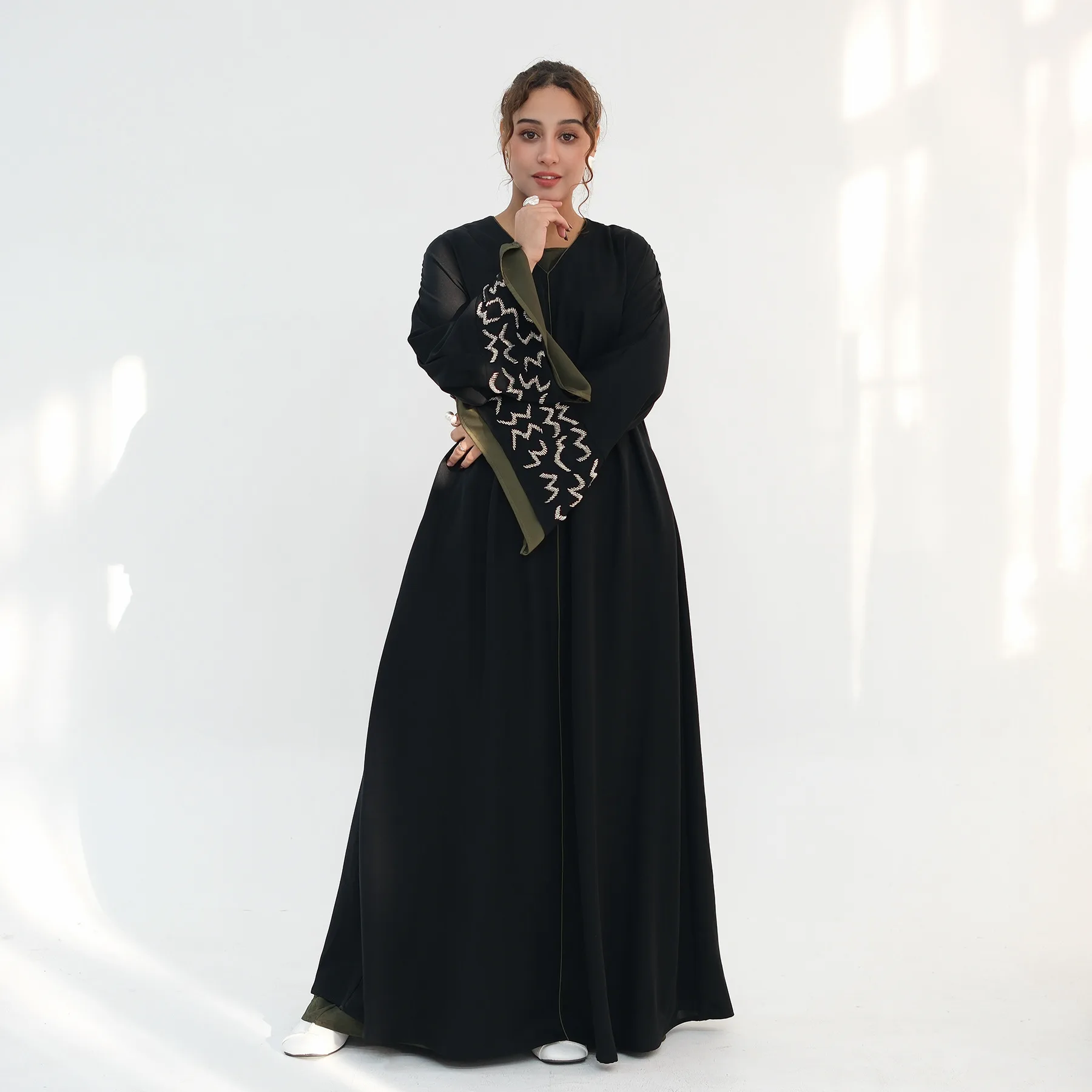 Dubai Offene Abaya Perlen Kimono Strickjacke Frauen Muslimischen Kleid Eid Abbayas Türkei Kaftan Kebaya Kaftan Marocain Frauen Kleid Jalabiya