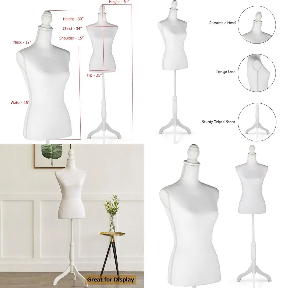 

Adjustable Height Female Mannequin with Tripod Stand for Clothing Display, White