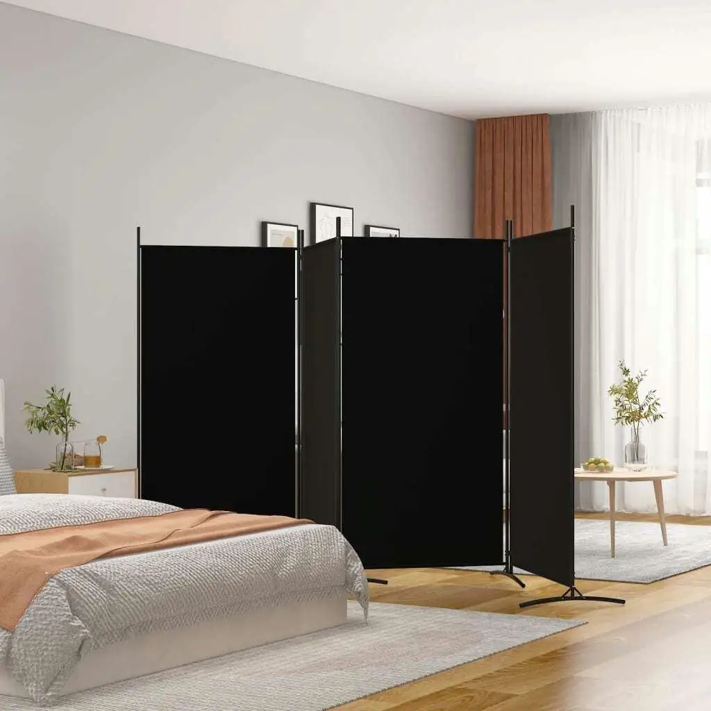 4-Panel Black Fabric Room Divider 346x180 cm - Stylish Privacy Screen for Home Decor