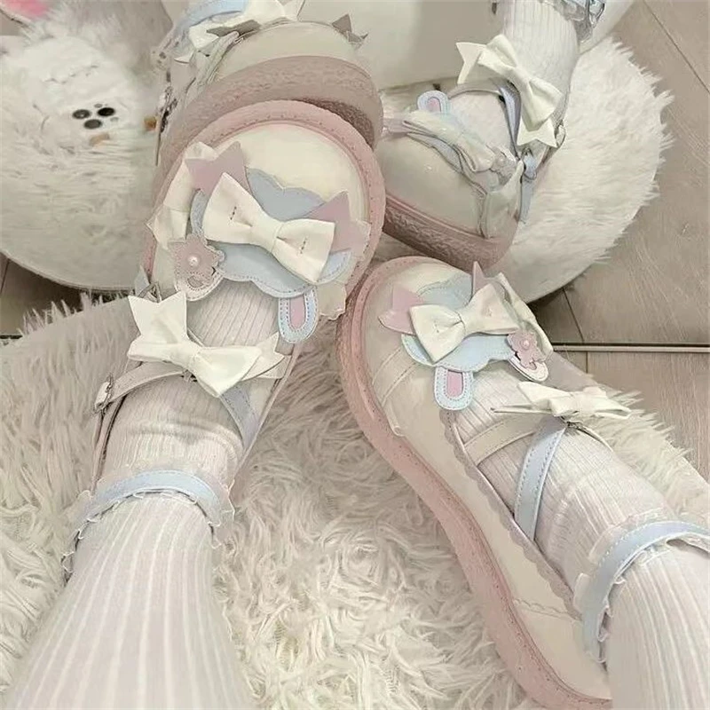 Simpatiche scarpe Lolita in pelle Pu Jk ragazze carine testa tonda principessa dolce ragazza scarpe Kawaii morbide scarpe da donna gotiche universitarie per studenti