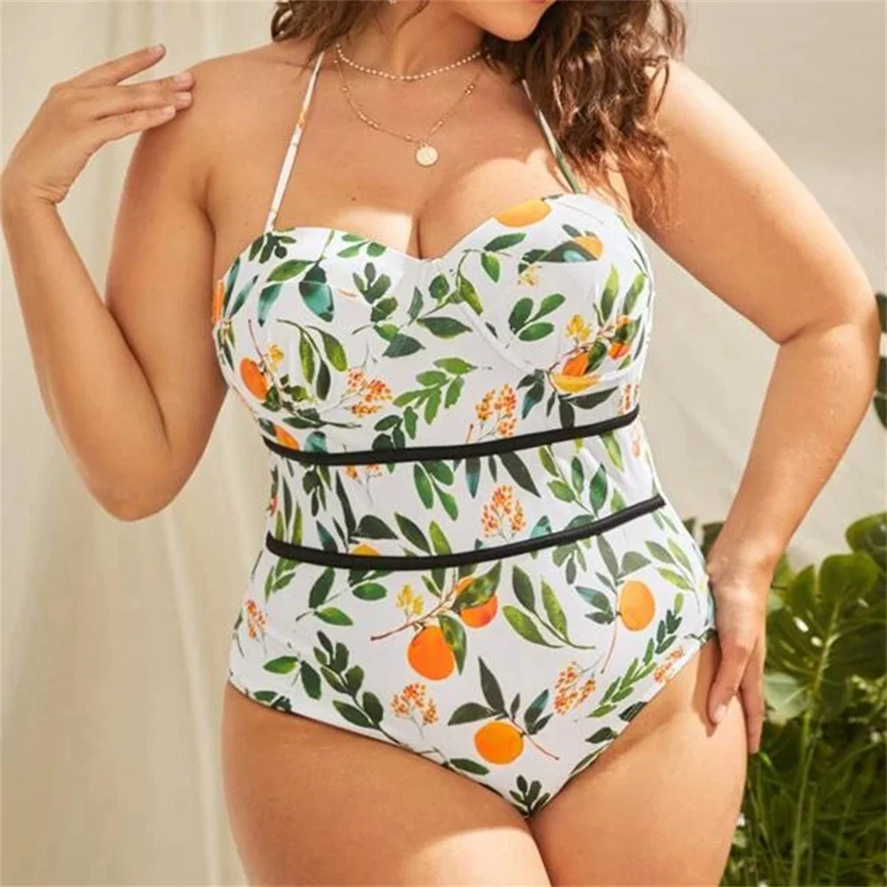 Bañador de una pieza para mujer, Slim fit, estampado de talla grande, ocio, vacaciones, playa, verano, 1610, 2021