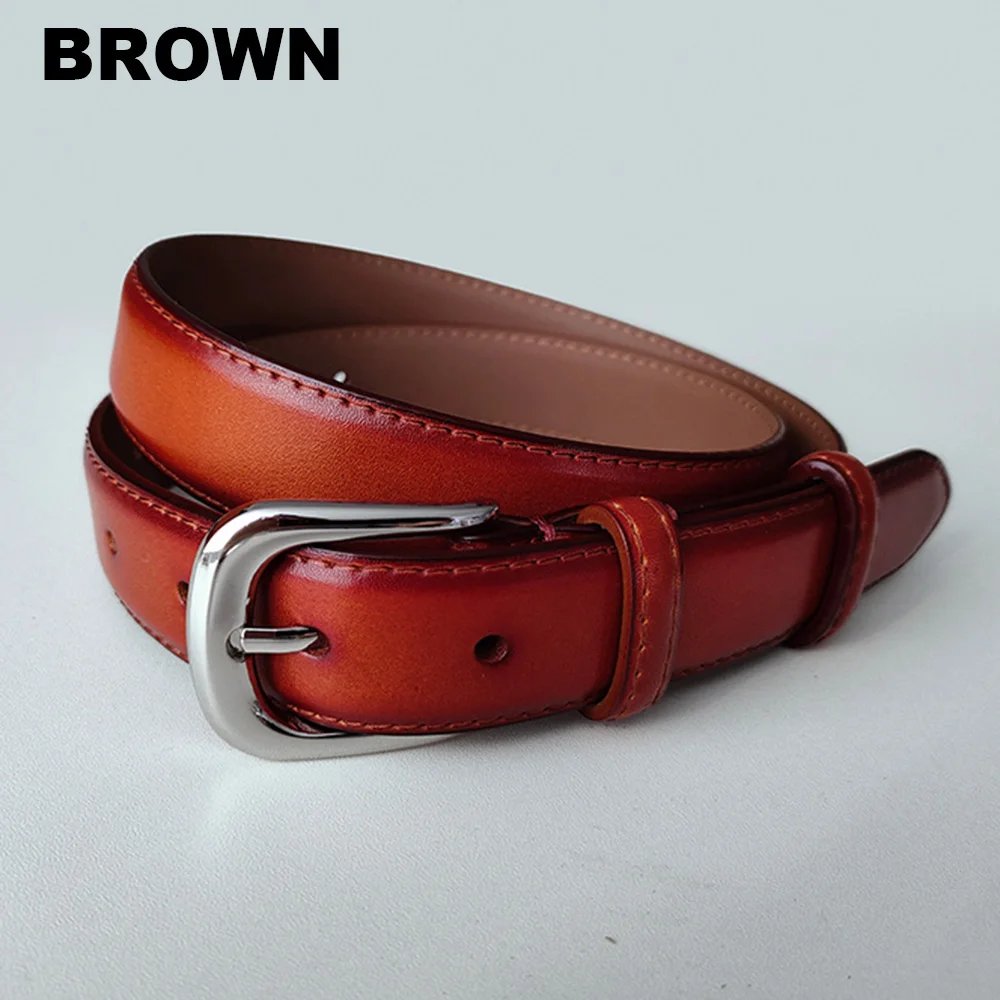 Ladies Real Genuine Leather Retro Styles Pin Buckle Belts Fashion Design 2.8cm Width