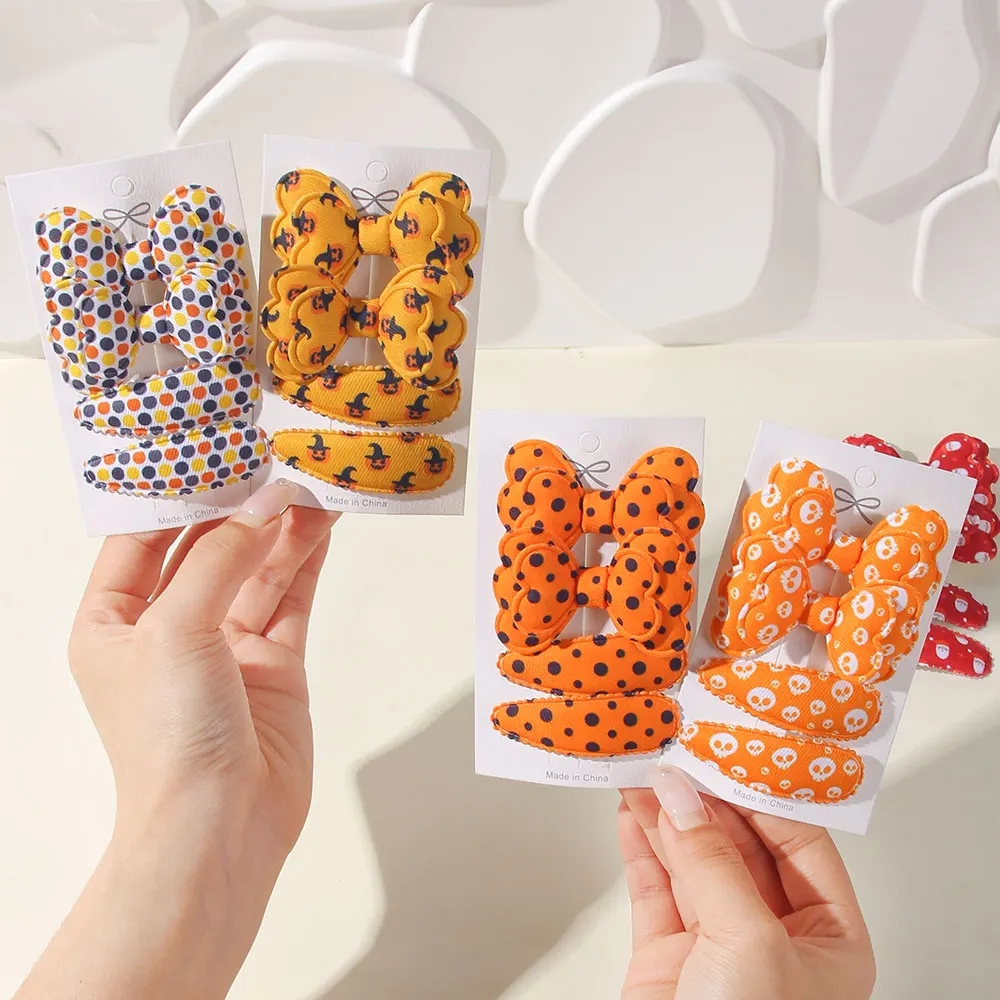 4-10 قطعة أنماط هدية الهالوين للفتيات مقاطع شعر على شكل فيونكة حية للأطفال إكسسوارات شعر حلوة منسوجة يدويًا مقاطع BB للأطفال