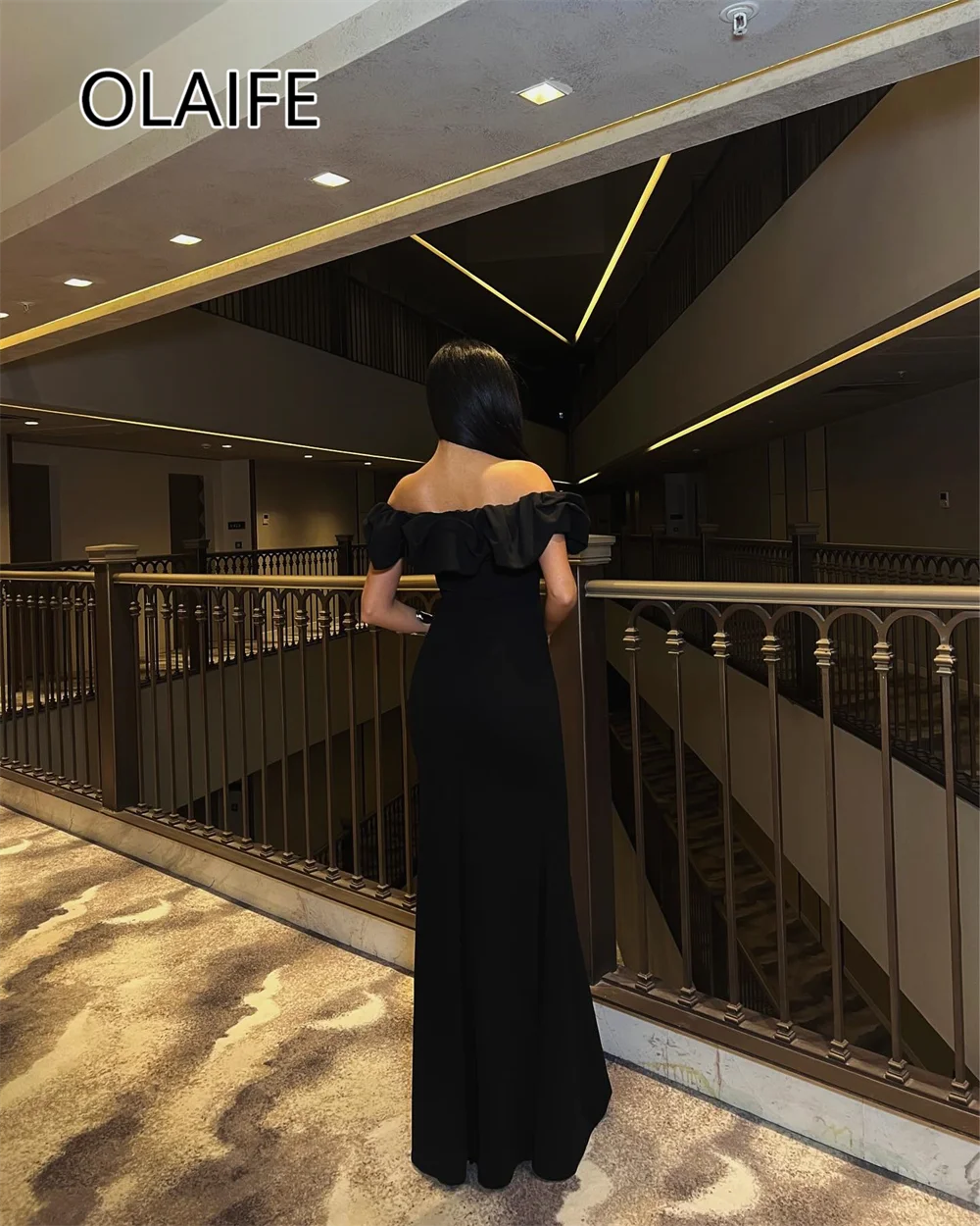 Boat Collar Satin Ruffles Saudi Arab Dress with Side Slit Backless Sheath Floor-Length Evening Bridesmaid Gown Customized