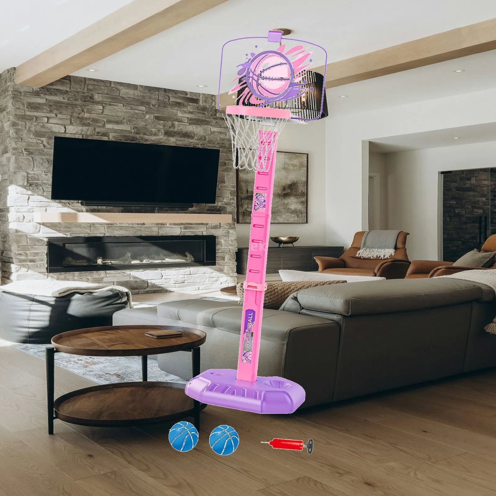 Adjustable Height Mini Basketball Hoop Stand for Kids Indoor Outdoor Ball Set Sports Game Toy for Home Family Gathering