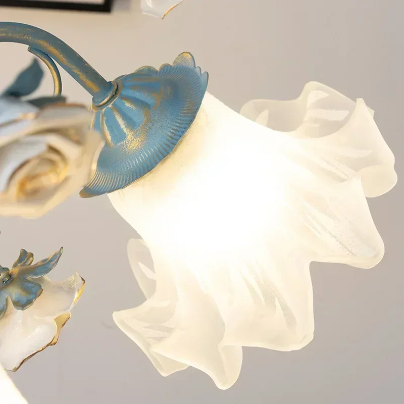 Modern Glass Flower Chandeliers Traditional Shop Villa Hanging Lamps  Living Room Bedroom Pendant Lights for Room Decor Lustre