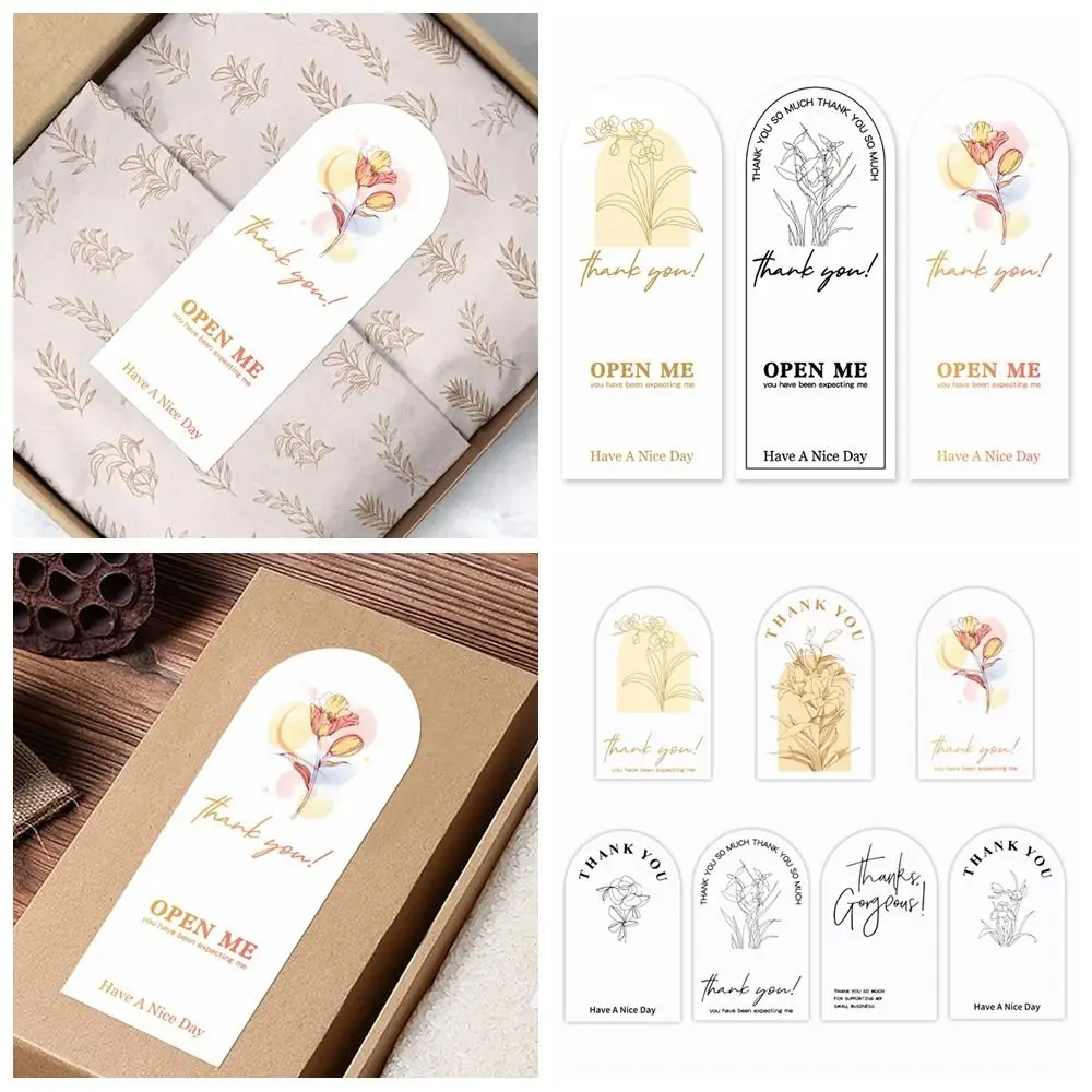 50PCS Floral Pattern Thank You Stickers Multicolor Commodity Packaging Thanks Decals Party Supplies Gift Wrapping Open Me Tags
